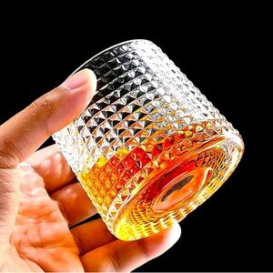 Rotatable Whiskey Glasses~Set of 2 Spinning Rocks Glasses with Coasters 6.2OZ